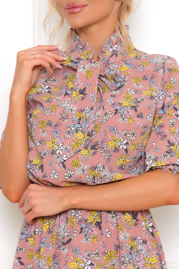 Фото товара 22484, пепельно-розовое платье с бантом