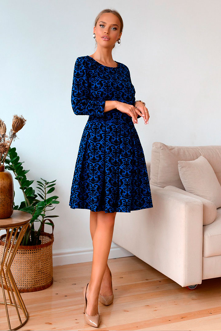 Фото товара 20351, синее жаккардовое платье